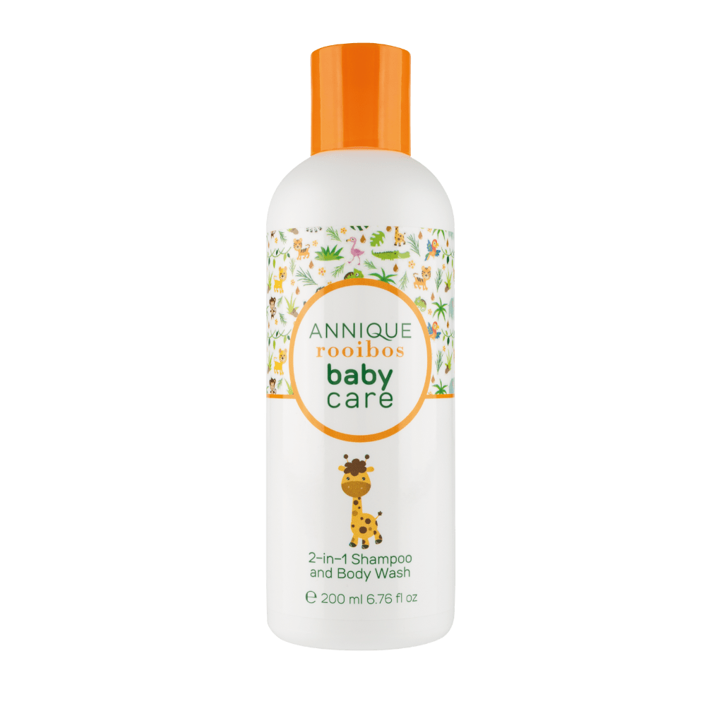 Annique Rooibos Baby 2-in-1 Shampoo and Body Wash 200ml bottle with orange cap