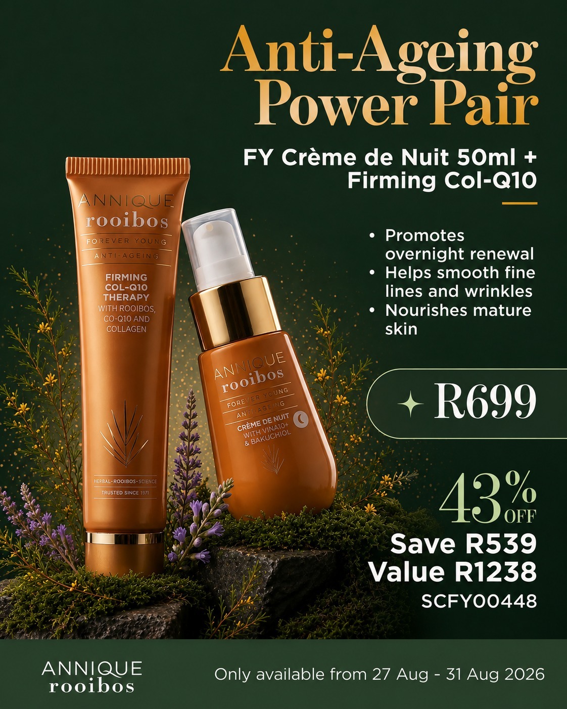 Forever Young Anti-Ageing Power Pair – Firming Col-Q10 Therapy 30ml & Crème de Nuit with Bakuchiol 50ml