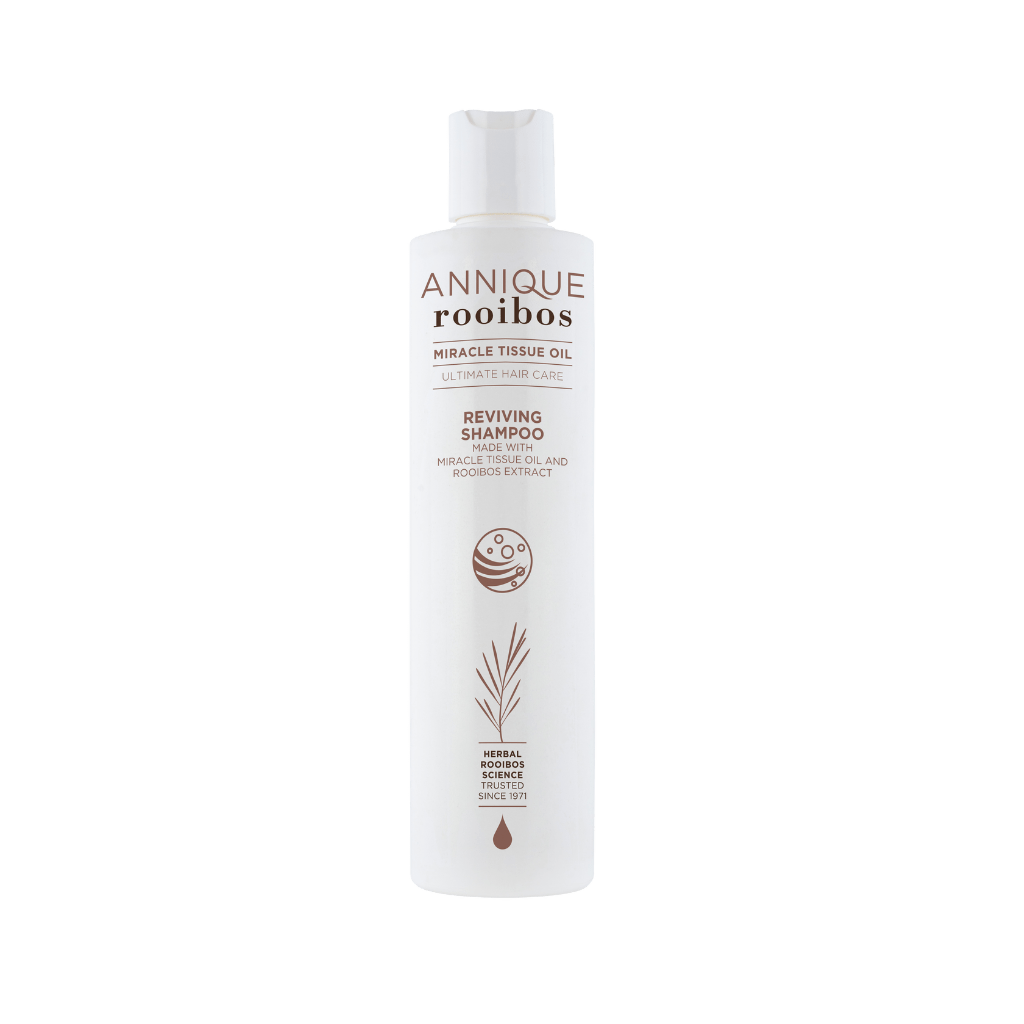 Annique Miracle Tissue Oil Shampoo 250ml white pump bottle with Rooibos branding